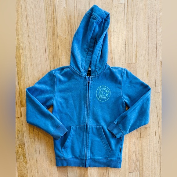 Boys Quiksilver Blue Full Zip Hoodie,‎ Sweatshirt, Green Logo, Youth Small / 10. - Picture 2 of 9